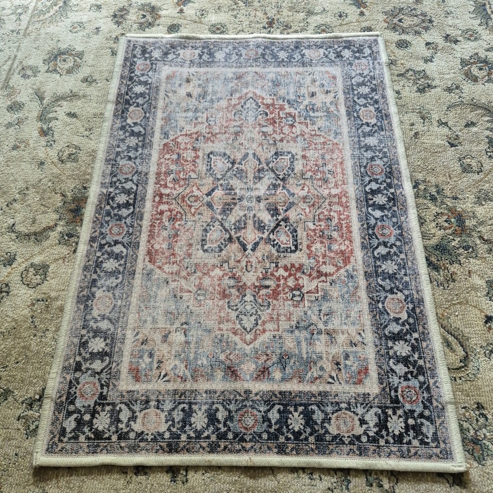 Ruggable 2x3 Accent Rug Vintage Medallion Blue Rust Machine Washable